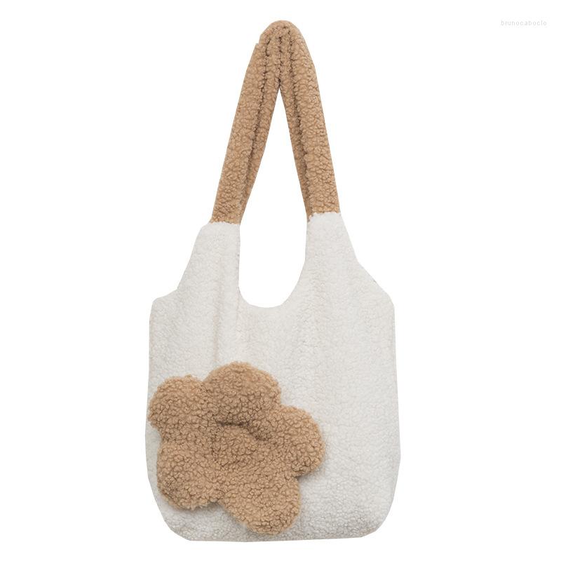 

Evening Bags Winter Plush Imitation Lamb Velvet Shoulder Bag Large Capacity Casual Shopping Reusable Luxury Handbag, White