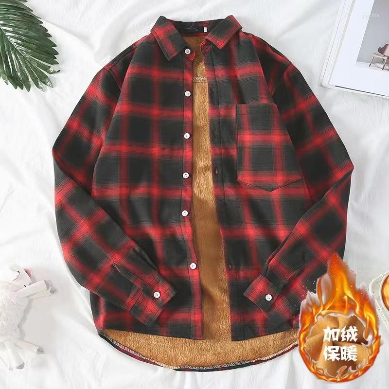 

Men' Casual Shirts ARENS Winter Men' Thermal Shirt Plus Velvet Long-sleeved Plaid Thickened Loose Fleece Button Lapel Underwear Top, 16