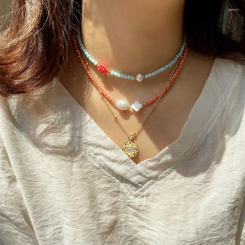 

Choker 2022 Devil's Eye Pendant Necklace Female Beaded Clavicle Chain Stacked DIY Light Luxury Versatile Fashion Jewelry Gift Trend