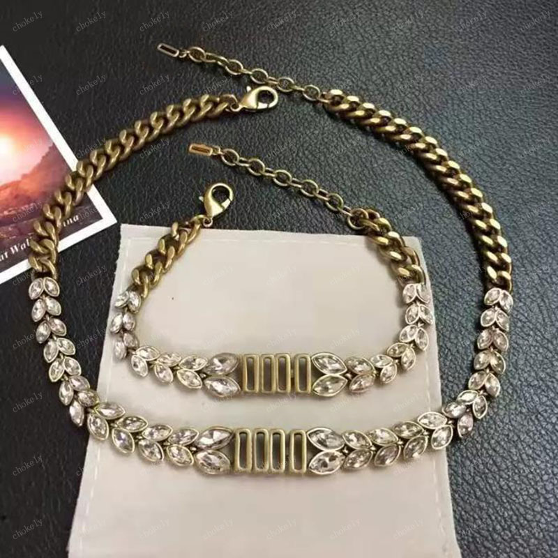 Gold Wheat Ear Crystal Open Bracelet Necklace For Womens Luxury Designer Chain Bracelets Necklace Letter Mens Jewelry Unome G2206026Z