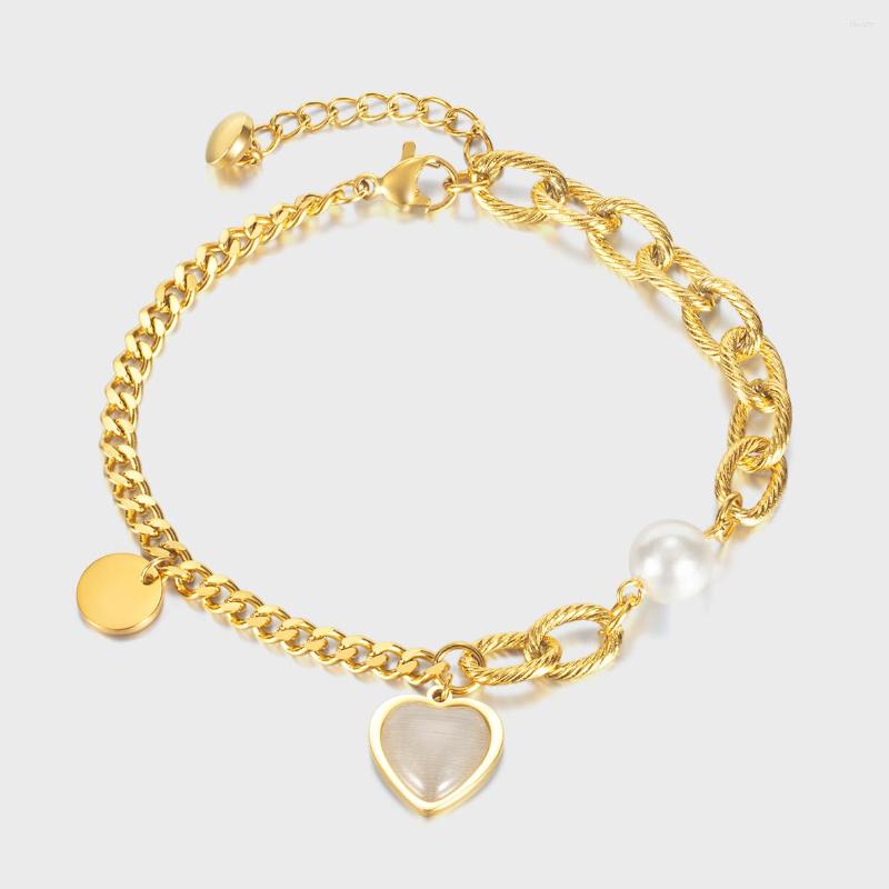 

Charm Bracelets Wholesale Lots Jewelry Design Fashion Personality Love Pearl Heart Chains Bracelet Titanium Steel For Women