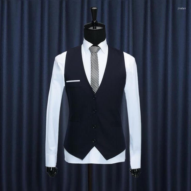 

Men's Vests 2023 Korean Men's Top Designed Slim Fit Skinny Dress Waistcoat High Quality Business Casual Men Suit Vest S-3XL, Navy blue