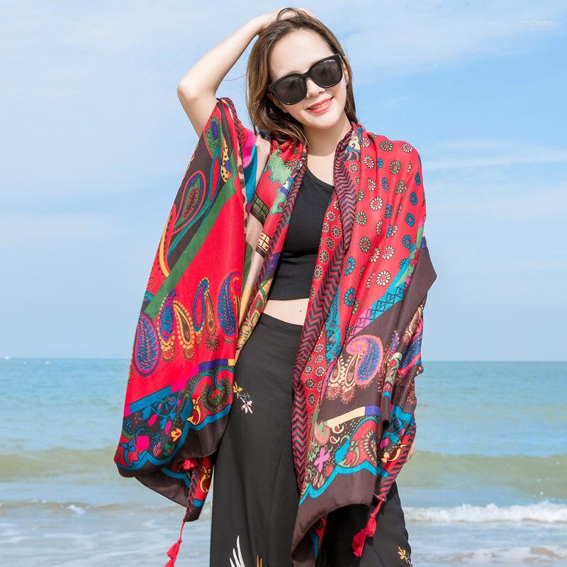 

Scarves Bohemian Scarf 2022 Women Autumn Spring Spain Style Boho Designer Long Red Geometric Print Birthday Gifts Cape