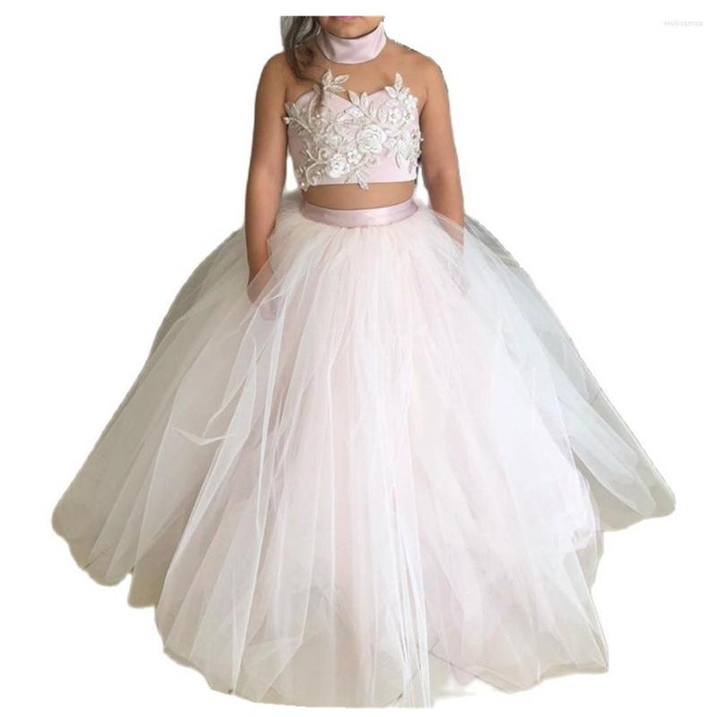 

Girl Dresses Arrivals Flower Ball Gown Short Sleeve Lace Appliques Elegant Paegant Holy Communion Gowns Vestidos Custom Make, White