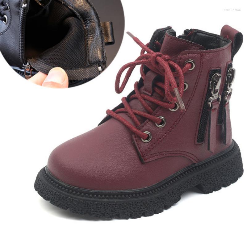 

Boots Toddler Kids Causal Shoes Fashion Pu Leather Boys Girls Ankle Zip Design Children High Top Winter Warm Cotton, Black