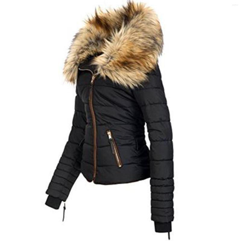 

Women' Down Jacket Style Hooded Ladies Fashion Large Slim Cotton Zipper Collar Coat Lightweight, Black