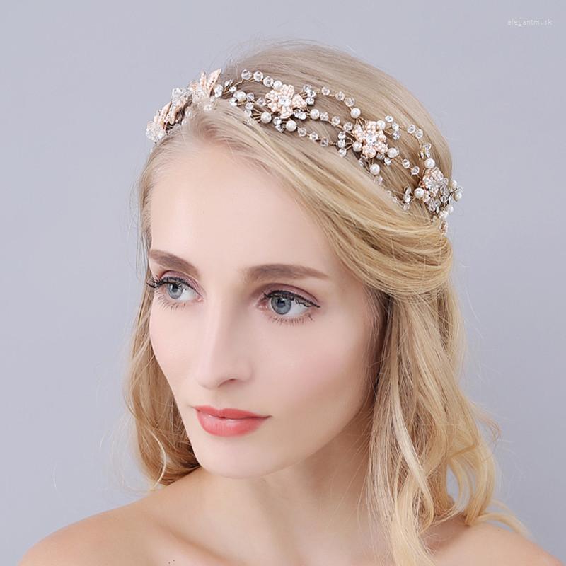 

Headpieces MYFEIVO Bridal Headdress Clover Flower Hair Jewelry Accessories Double-strand Wide Hairband HQ1386