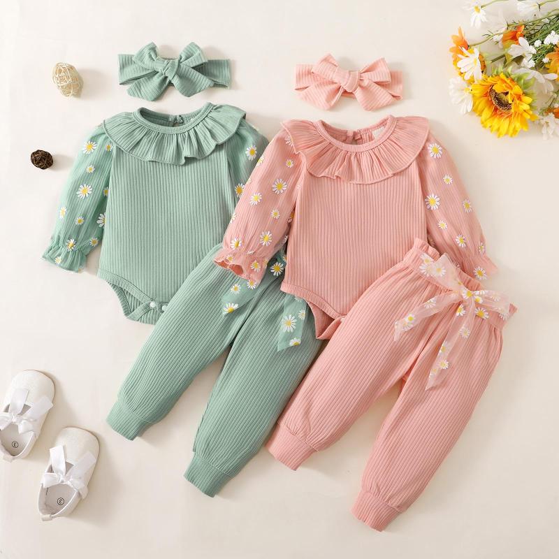 

Clothing Sets Ma&Baby 0-18M Born Infant Baby Girl Clothes Set Ruffle Floral Long Sleeve Romper Pants Autumn Spring Outfits D01, Green