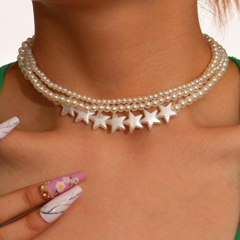 

Choker Simulated Pearls Long Necklace For Women Simple Heart Star Multilayer Bohemian Geometric Jewelry