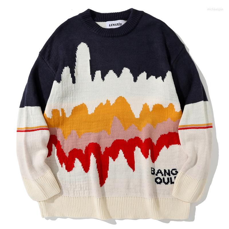 

Men's Sweaters 2022 Streetwear Harajuku Autumn Oversize Fashion Pullovers Men Hip Hop Knitted Jumper Heart Color Block Striped, Khaki