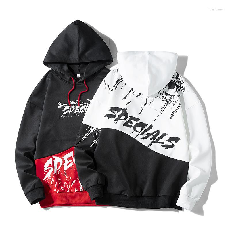 

Men's Hoodies Fashion Casual Outdoor Hip Hop Latest Crewneck Mens Color Block Sweatshirt, White black spell