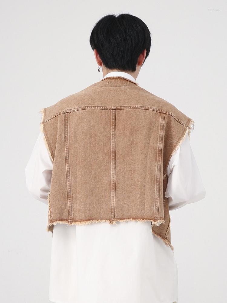 

Men's Vests Men's Denim Vest Autumn Korean Fashion 2023 Solid Color Single Breasted Vintage Sleeveless Waistcoat Male Tops 2A6328, Black