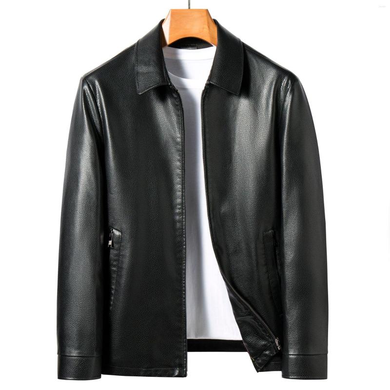 

Men's Jackets 99663 Fashion Men's Middle-aged Leather Coat Short Lapel Thin Sheepskin Father's Jacket, Black