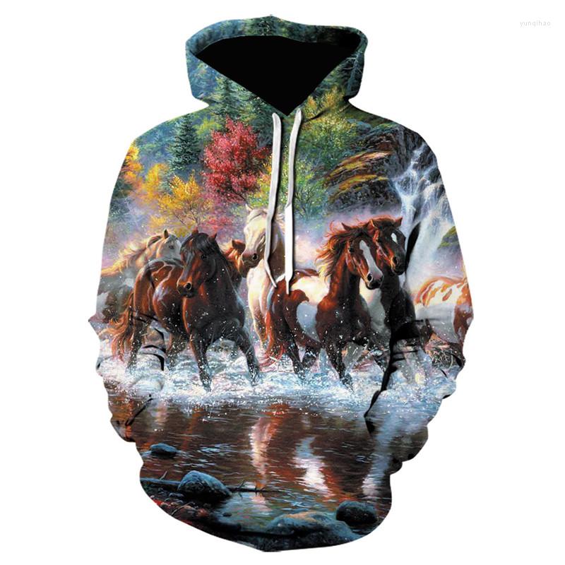 

Men's Hoodies 2022 Fashion Men's And Women's Harajuku Loose Hooded Sweater Eight Horses Pattern 3D Digital Printing, W24652