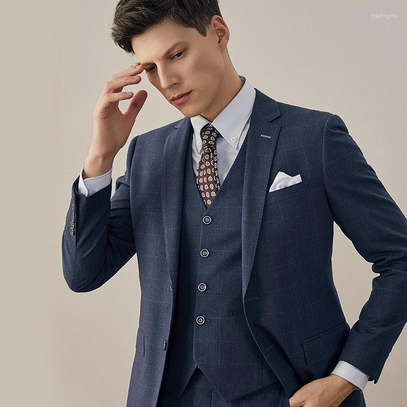 

Men's Suits Blue Plaid Men Suit Set Groom Wedding Dress Business Man Wear Slim Style Casual Blazer Vest Pant Plus Size 56A, Blazer pant