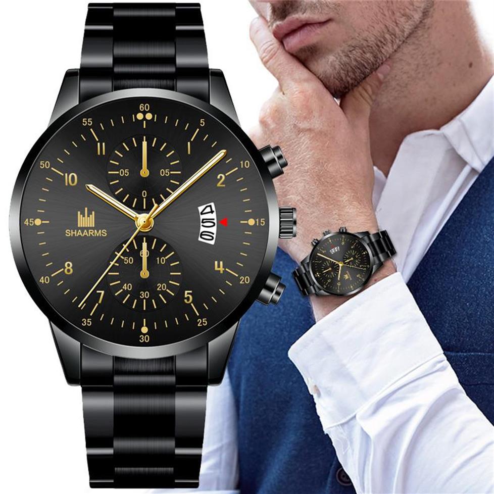 

Wristwatches Luxury Watch SHAARMS Men Fashion Simple Wristwatch Quartz Stainless Steel Black Dial Casual Calendar Watches Reloj251q, Rose black