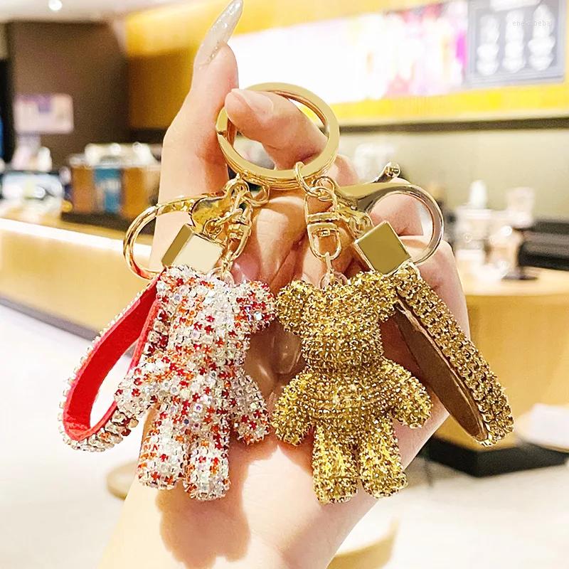 

Keychains Fancy Strass Rhinestone Crystal Bear Animal Keychain Leather Strap Car Key Chain Bag Pendant Llaveros Para Mujer