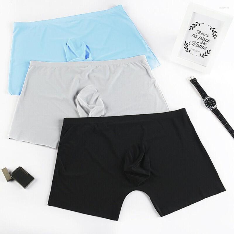 

Underpants Ice Silk Men Sexy Boxer Briefs See Through Breathable Bulge Shorts Mid Rise Men's Underwear Seamless Hombre Panties, Black