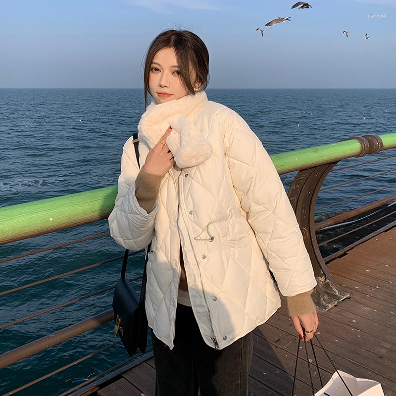 

Women's Trench Coats Will Spot The Korean Age Reduction To Keep Warm Winter Pure Color Diamond Lattice Cotton-padded Jacket Coat Female With, Black