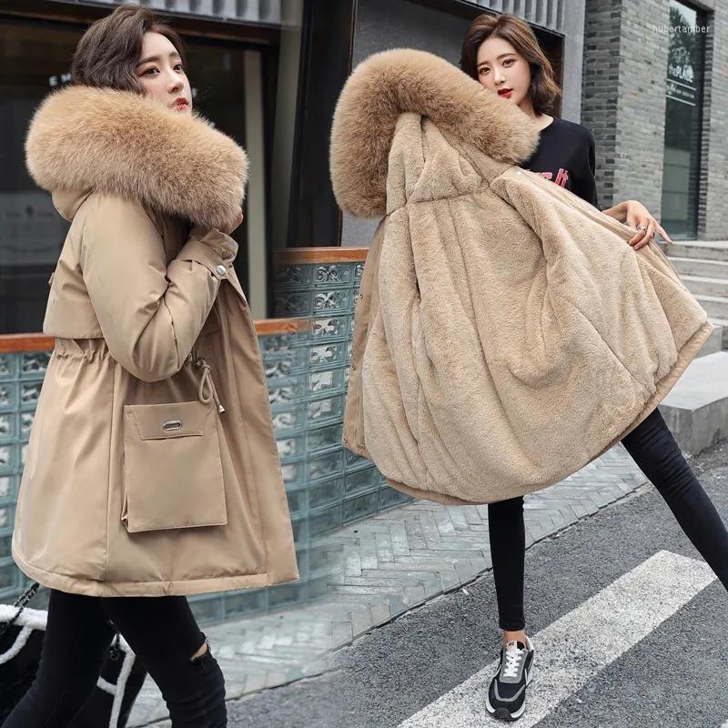 

Women's Down 2022 Winter Coat Warm Fur Collar Thick Fashion Long Hooded Clothing Snow Suit, Green