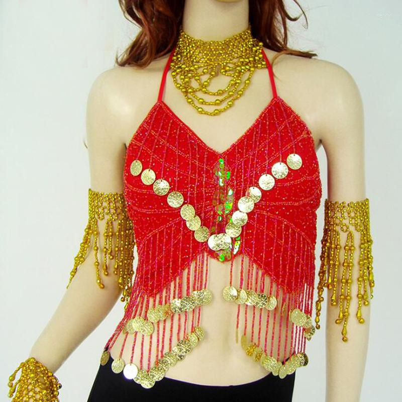 

Stage Wear Summer Fully Hand-made Sewed Belly Dancing Tops Sexy Oriental Dance Bra Accessory Top 9 Colors, Black