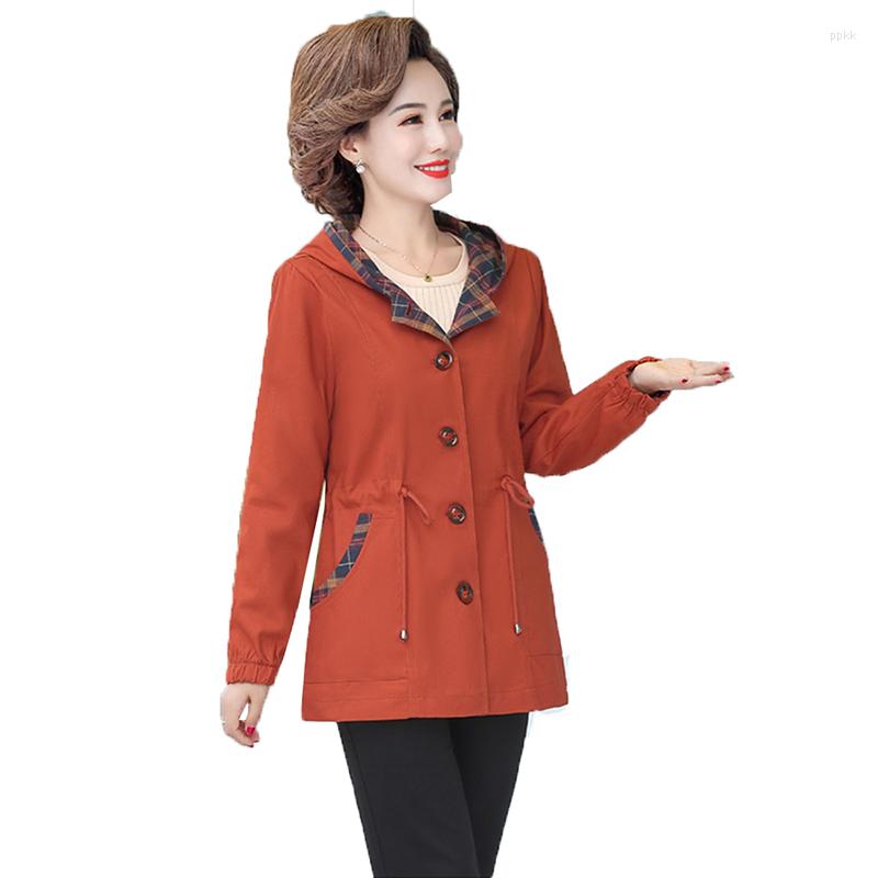 

Women's Trench Coats Fashion Women's Coat 2022 Spring Autumn Outerwear Middle-Aged Elderly Mothers Hooded Casual Female Tops 5XL, Red
