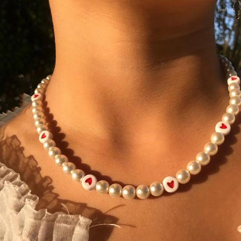 

Choker Heart Shape Bead Necklace Women 2022 Cute Sweet Fashion Strand Simulated Pearl For Jewelry Gift