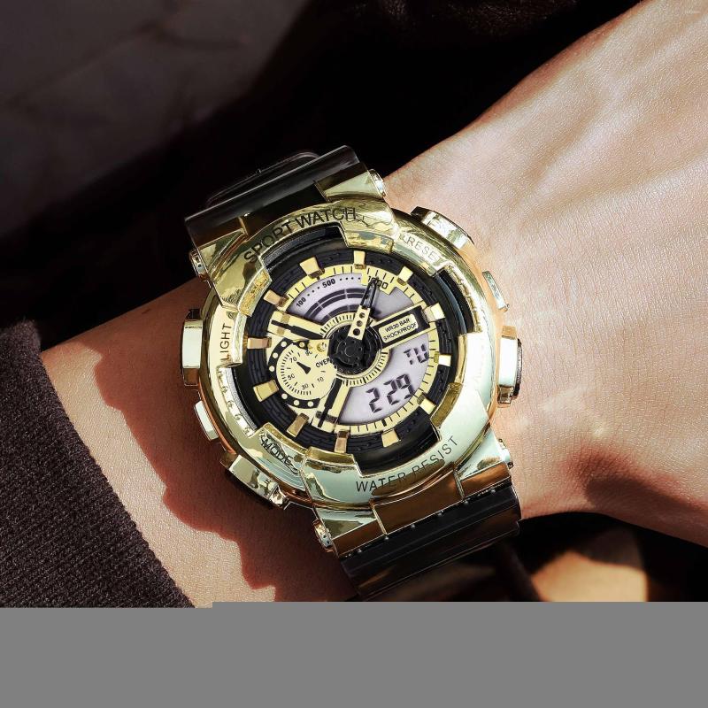 

Wristwatches 2022 G Style Digital Watch Men Military Army Waterproof Date Calendar LED Sports Black Gold