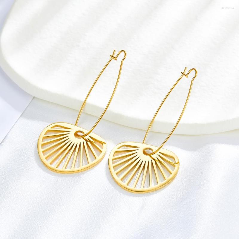 

Hoop Earrings 2022 Fashion Stainless Steel Oval Women Girls Occupation Leaf Fan Shape Pendant Gold Color Party Gifts