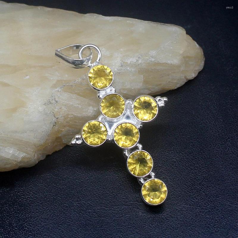 

Pendant Necklaces Gemstonefactory Jewelry Big Promotion 925 Silver Holy Cross Yellow Citrine Charming Women Ladies Gifts Necklace 0857