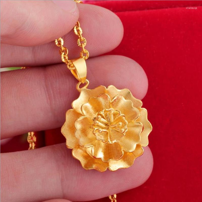 

Pendant Necklaces Hi Cute 24K Gold Flower Necklace For Girlfriend Women Jewelry With Chain Choker Birthday Gift Party Long Not Fade