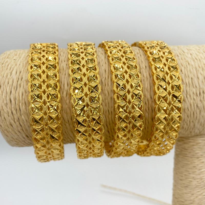 

Bangle 4 Pack 24k Open Size Gold Bracelets For Women High Polished Simple Wedding Party Dubai Jewelry Ethiopia
