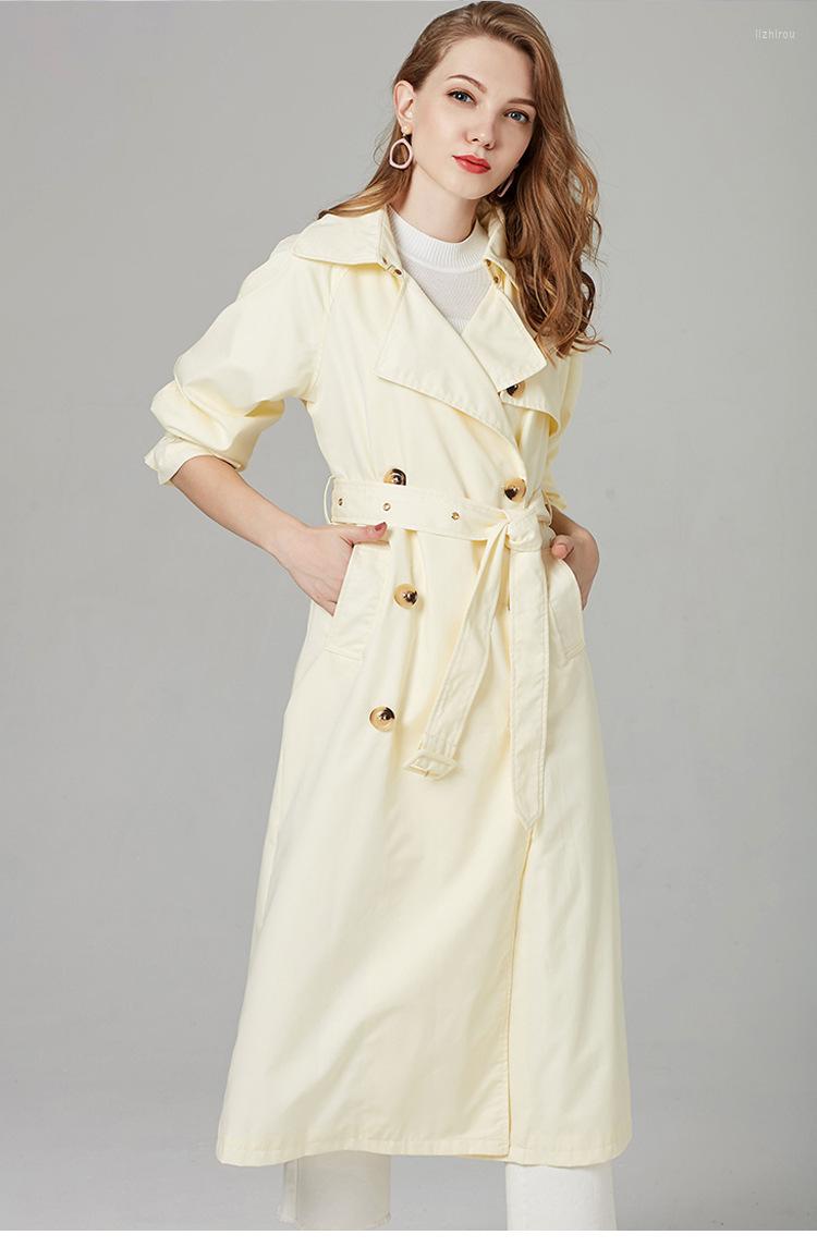 

Women' Trench Coats 2022 Women' Windbreaker Classic Double Breasted Long Coat Female Slim Street Business Outerwear F939, Beige