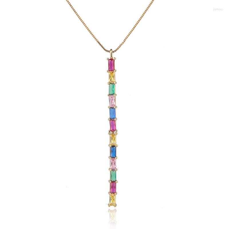 

Choker Simple Rainbow Baguette Cz Long Bar Necklace Square Geometric Minimal Gold Filled Delicate Pendant Neck Fashion Jewelry 2022