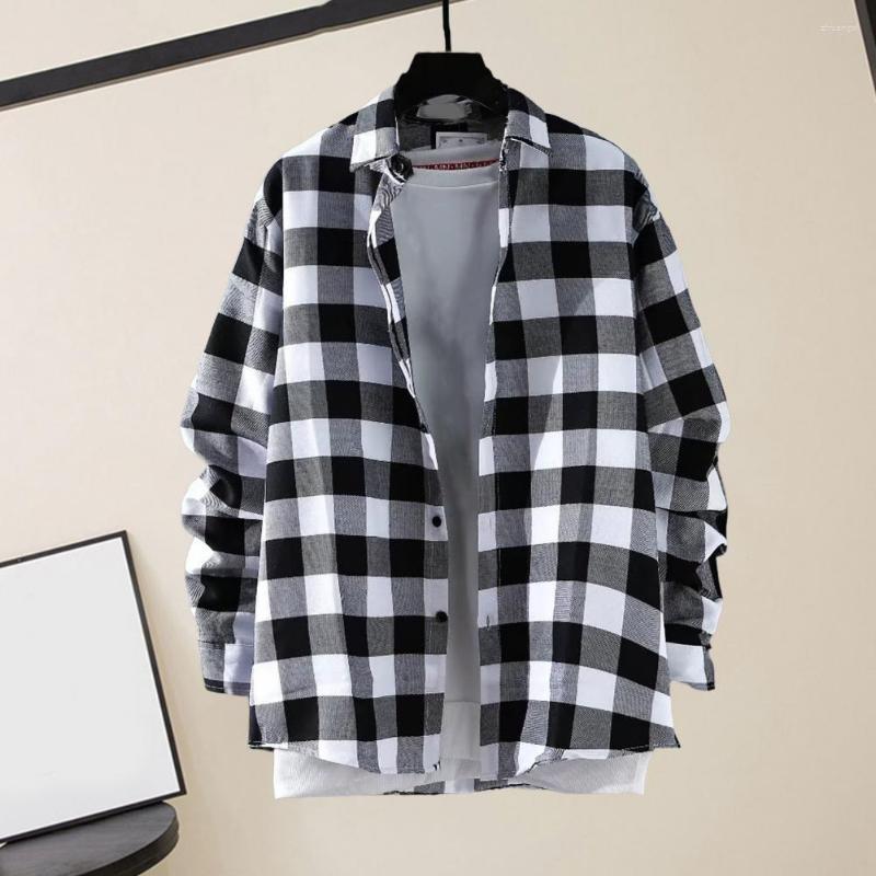

Men's Jackets Plaid Print Stylish Color Matching Spring Coat Casual Men Tops Long Sleeves Clothes, Black