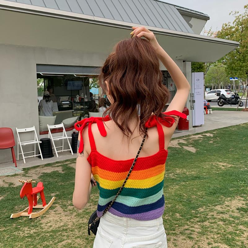 

Women's Tanks Summer 2022 Clothes Rainbow Stripe Tank Top Printed Cute Knitted Vest, Photo color