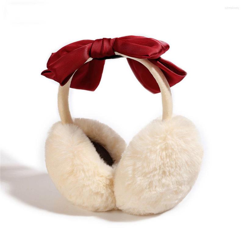 

Berets 2022 Winter Cute Large Fur Ball Bowknot Earmuffs For Ladies Warm Cover Headband, Black