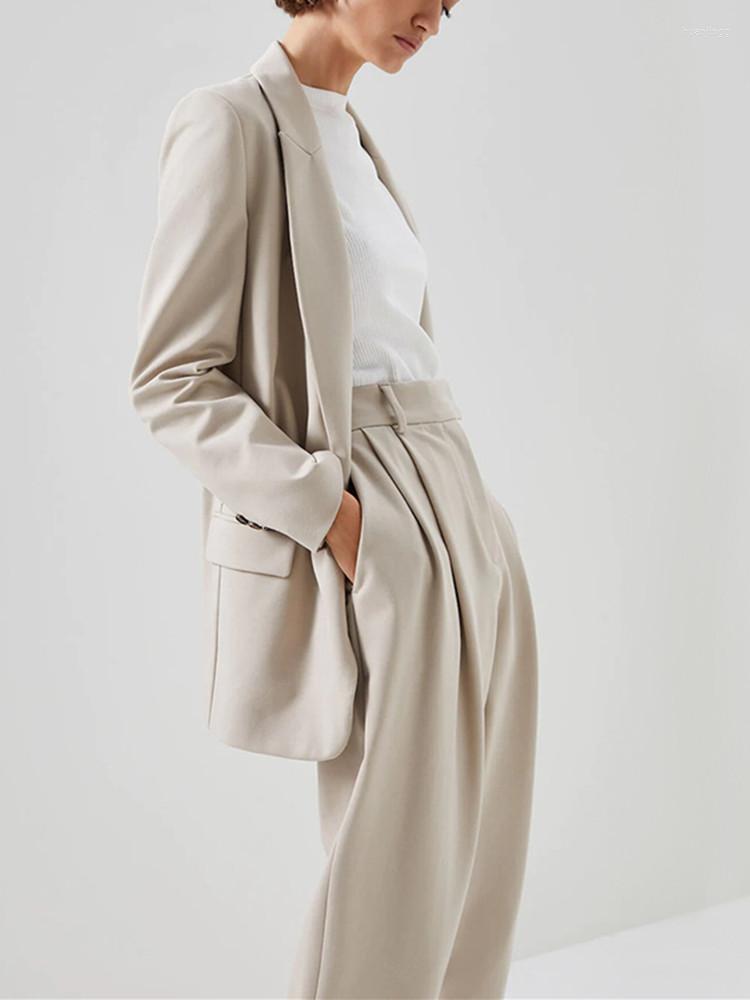 

Women's Two Piece Pants Women Single Button Elegant Suit Straight Solid Color Long Sleeve Blazer And High Waist Zipper For Office Lady, Set