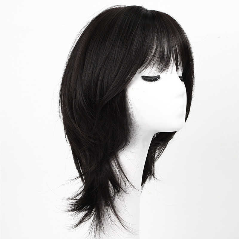 

Hair Lace Wigs Fashion Female Long ide Buckle Clavicle Hair Head Cover Be Qi Can Oblique Air Bangs Wig, Black