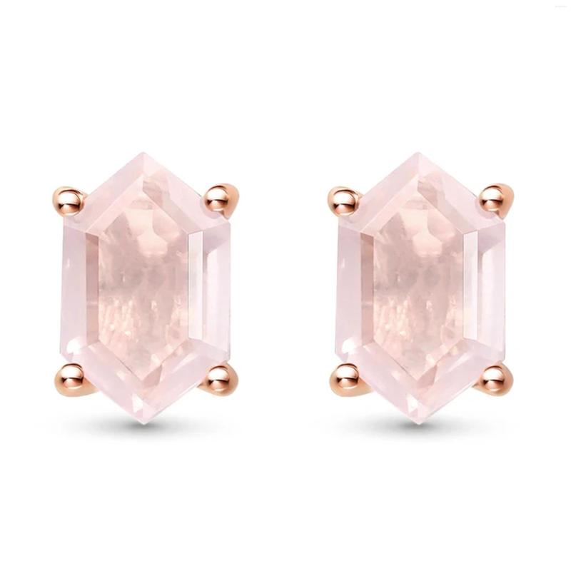 

Stud Earrings 925 Sterling Silver Engagement Hexagon 6x8mm Natural Pink Rose Quartz Women Ladies Gift
