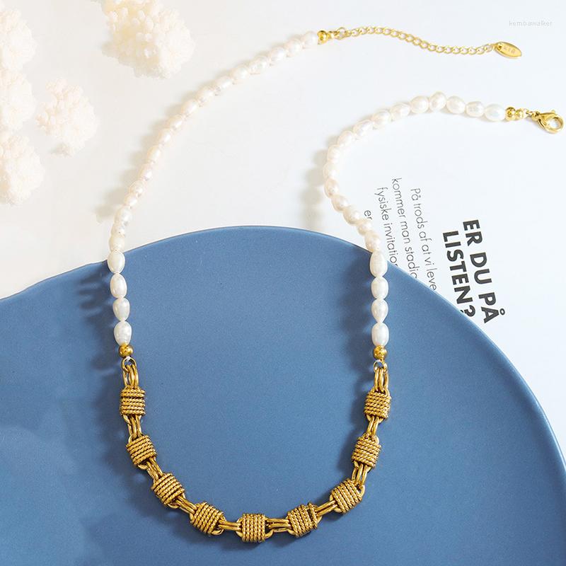 

Pendant Necklaces Punk Geometric Creative Design Freshwater Pearl Chain Stitching Brass Copper Necklace Girl Clavicle Choker Jewelry Women