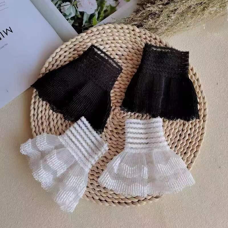 

Knee Pads 2022 Fake Cuffs Female Sweater Sleeves Hollow Crochet Lace Ruffles Horn Wrist Warmers Cosplay Accessories, Black