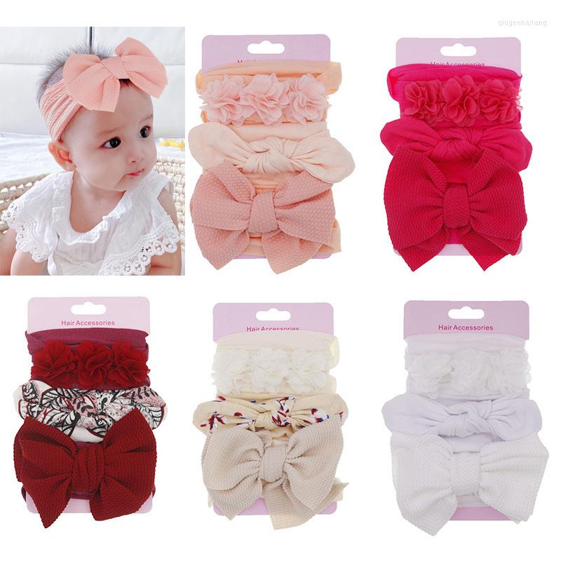 

Hair Accessories 3Pcs/set Baby Headband Cute Solid Color Bows Flower Born Girl Headbands Soft Elastic Knotted Ear Hairband Turban, Green