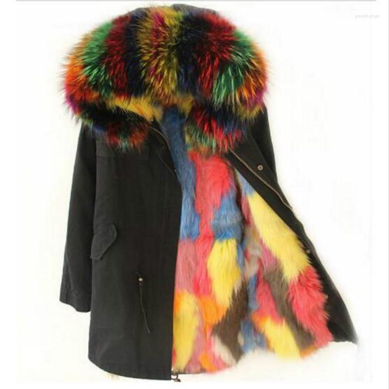 

Women' Trench Coats 2022 Winter Jacket Women Brand Real Large Raccoon Fur Collar Lining Hooded Black Long Parka Outwear Free DHL, Color 23