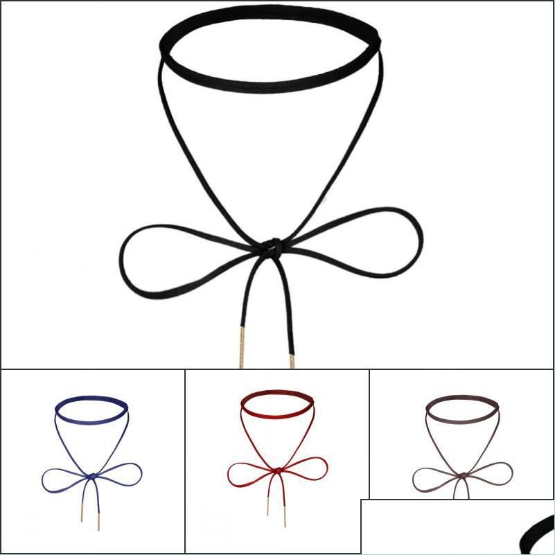 

Chokers New Fashion Chokers Necklace Black Leather Neckwear Sexy Bowknot Diy Female Gift Drop Delivery Jewelry Necklaces Pendants Dhnwj