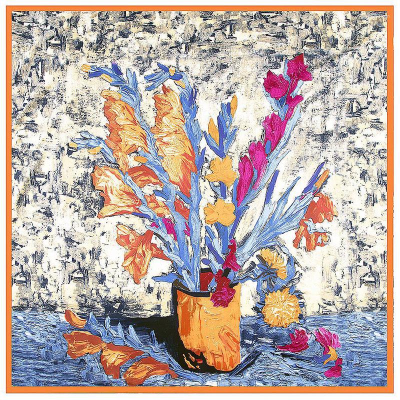 

Scarves Twill Weave Silk Square Scarf Oil Painting Of Flowers Vase Neckerchief Bandana Women Headwear Shawl Designer 130 Cm