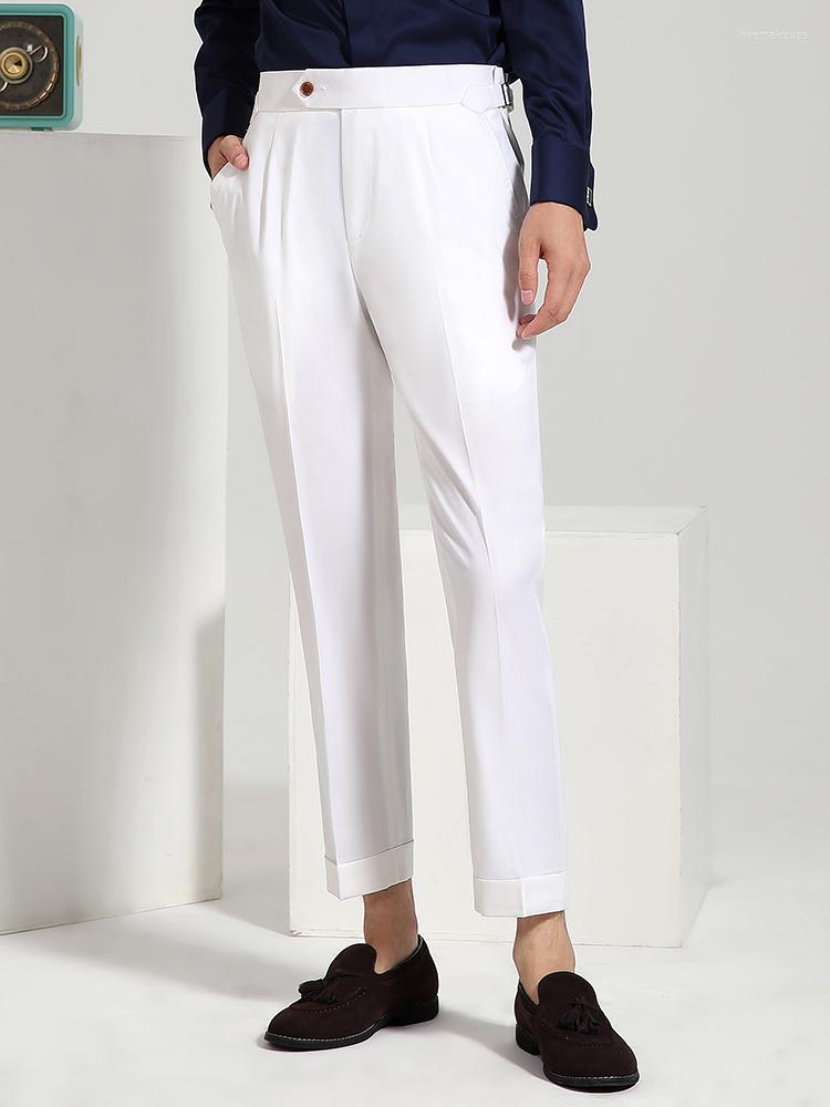 

Men's Suits 50% Wool Slim Style Mens Cropped Pants 2022 Autumn High-Waisted Leisure Business Man Wear Fashion White Plus Size Trousers, As the picture