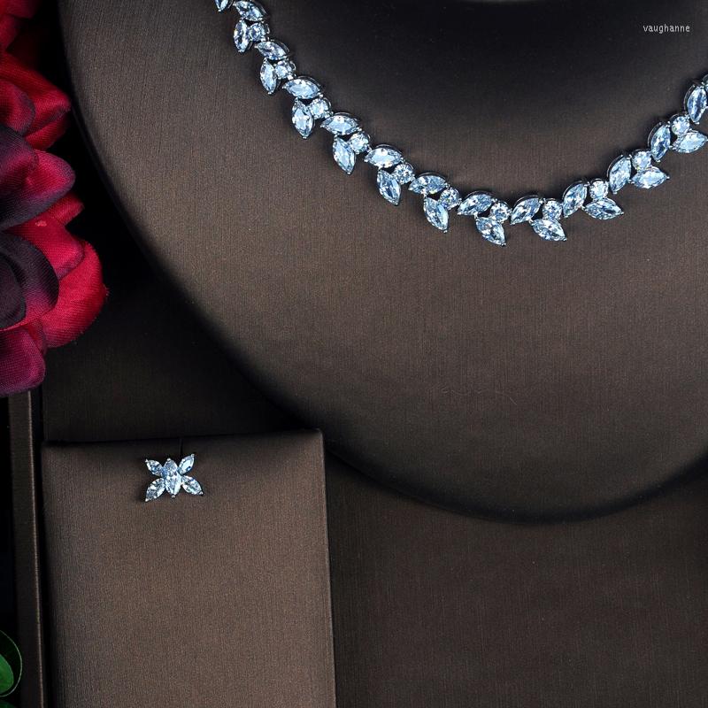 

Necklace Earrings Set Fashion Luxury Pendant Marquise Cut CZ Pave Women Sets Dress Accessories Wholesale Price N-403, Picture shown