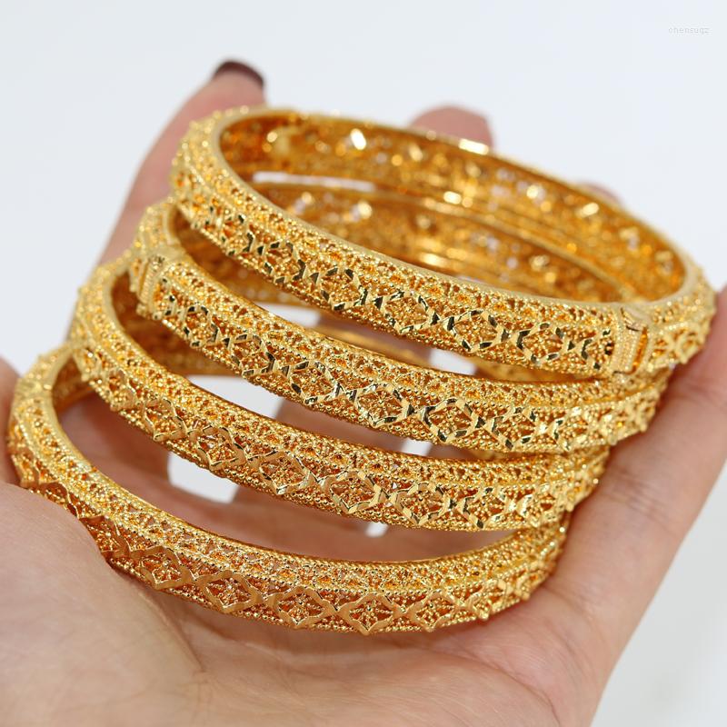 

Bangle 4pcs/set 24K Dubai Gold Plated Bracelet Women's Ethiopian Arab African Bride Wedding Gift Jewelry