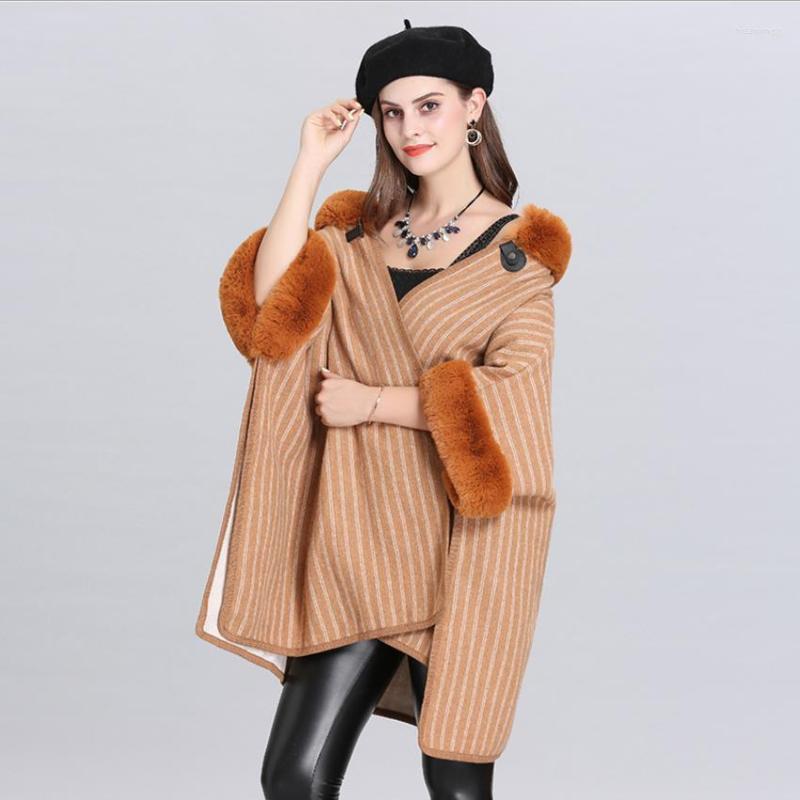 

Women's Fur Winter Europe Oversize Loose Imitation Collar Knit Coat Female Bat Sleeve Cardigan Shawl Cloak Warm Jackets F209, Black